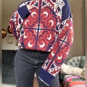 Navy Geometric Sweater XL Oversized Crewneck Sweatshirt indie sleaze Pullover